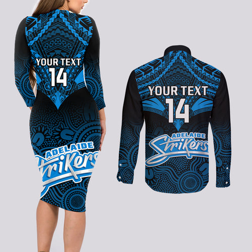 custom-adelaide-strikers-cricket-couples-matching-long-sleeve-bodycon-dress-and-long-sleeve-button-shirts-2023-unique-indigenous-art-mix-polynesian-pattern