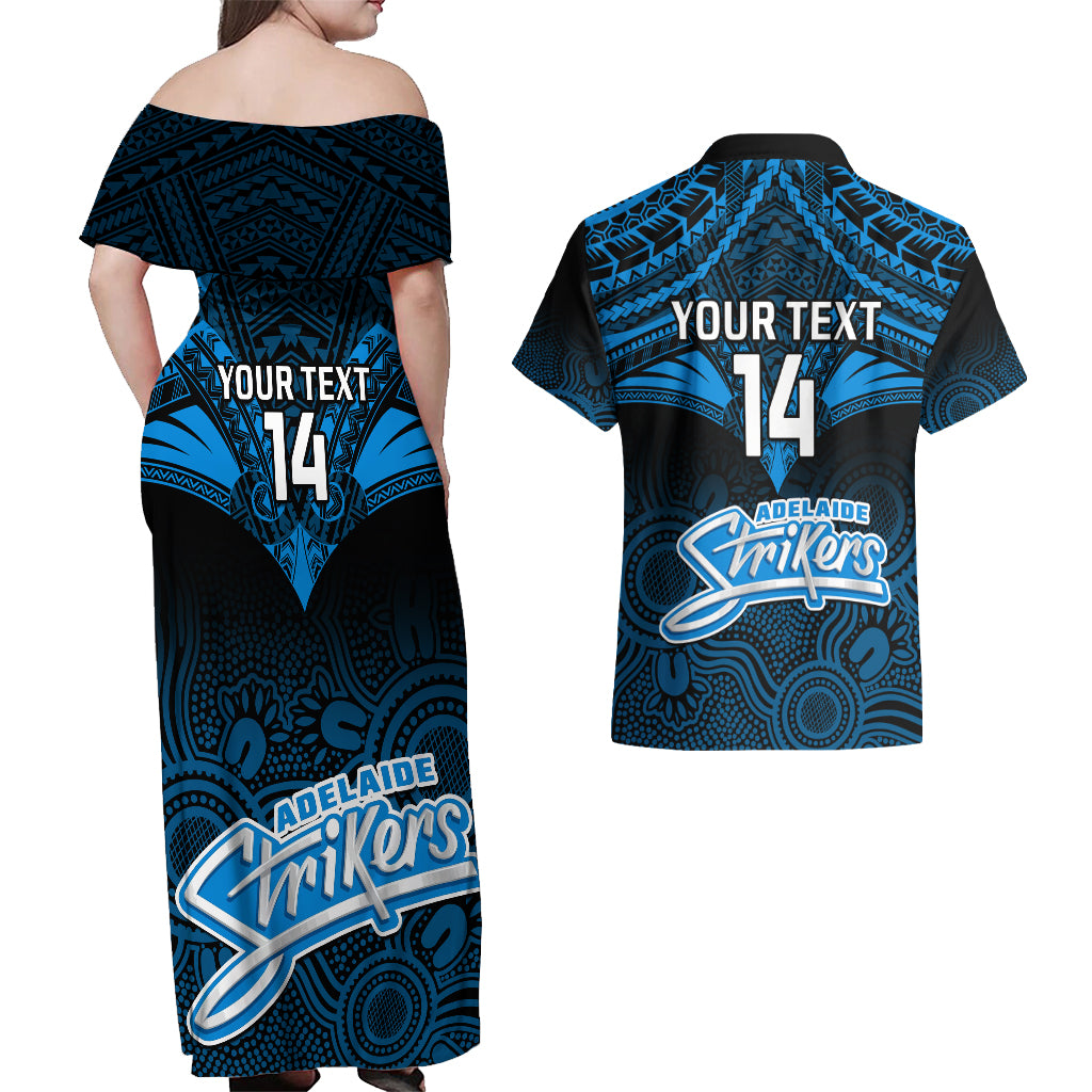 custom-adelaide-strikers-cricket-couples-matching-off-shoulder-maxi-dress-and-hawaiian-shirt-2023-unique-indigenous-art-mix-polynesian-pattern