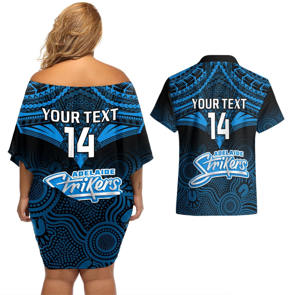 custom-adelaide-strikers-cricket-couples-matching-off-shoulder-short-dress-and-hawaiian-shirt-2023-unique-indigenous-art-mix-polynesian-pattern