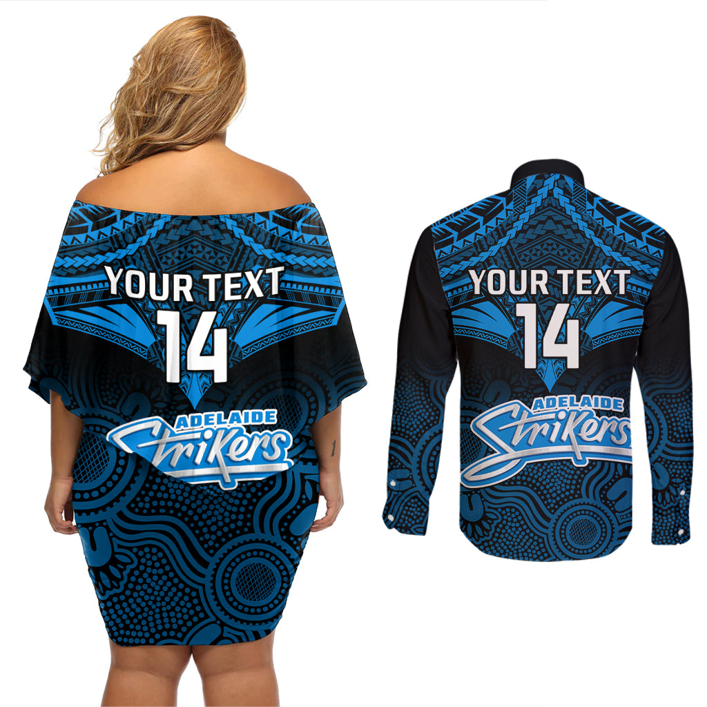 custom-adelaide-strikers-cricket-couples-matching-off-shoulder-short-dress-and-long-sleeve-button-shirts-2023-unique-indigenous-art-mix-polynesian-pattern