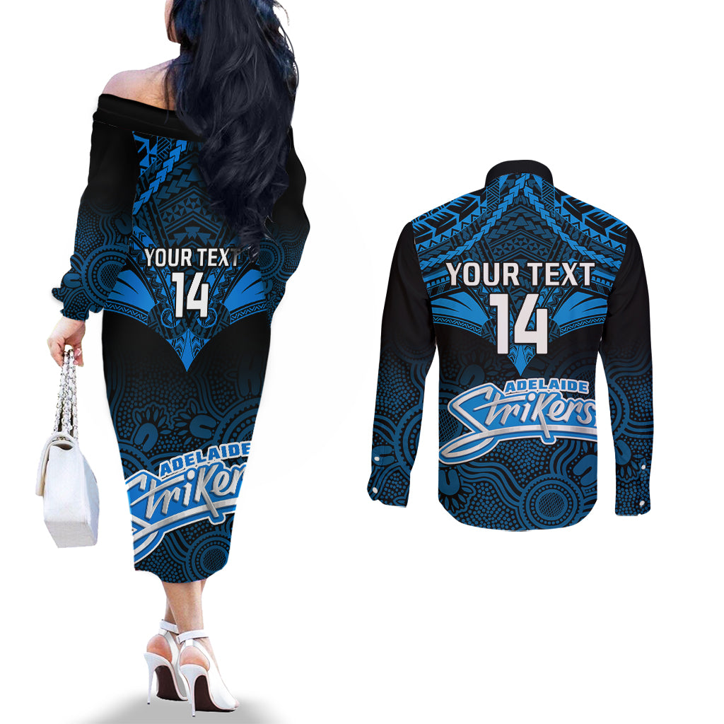 custom-adelaide-strikers-cricket-couples-matching-off-the-shoulder-long-sleeve-dress-and-long-sleeve-button-shirts-2023-unique-indigenous-art-mix-polynesian-pattern