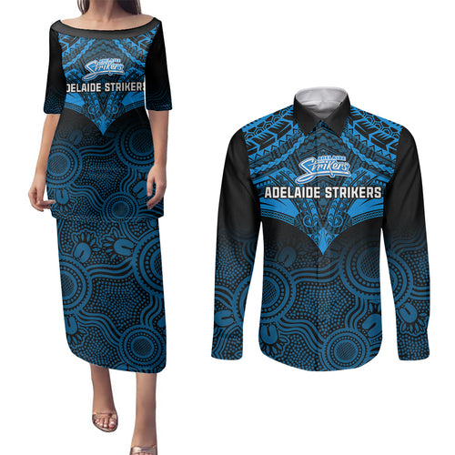 custom-adelaide-strikers-cricket-couples-matching-puletasi-dress-and-long-sleeve-button-shirts-2023-unique-indigenous-art-mix-polynesian-pattern