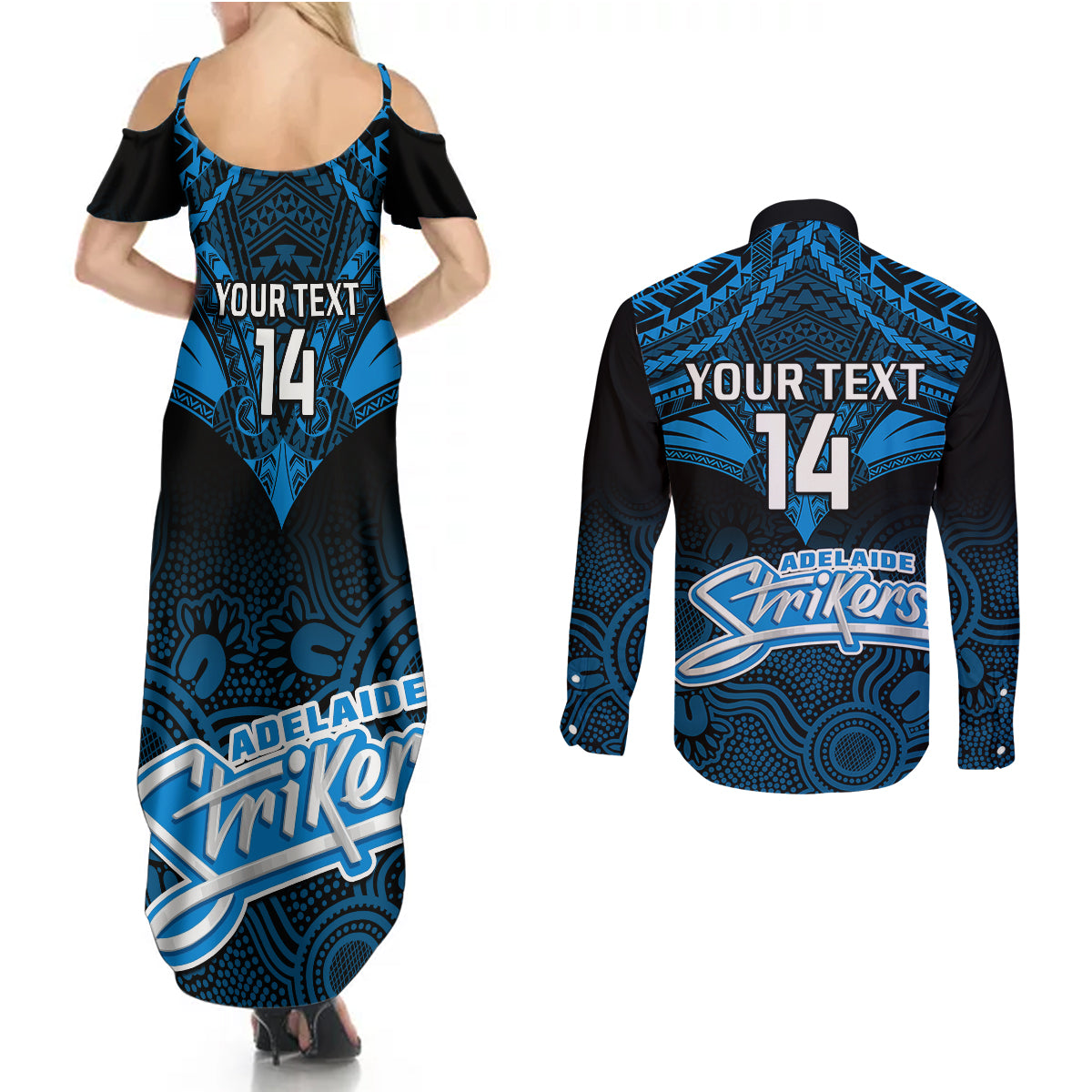 custom-adelaide-strikers-cricket-couples-matching-summer-maxi-dress-and-long-sleeve-button-shirts-2023-unique-indigenous-art-mix-polynesian-pattern