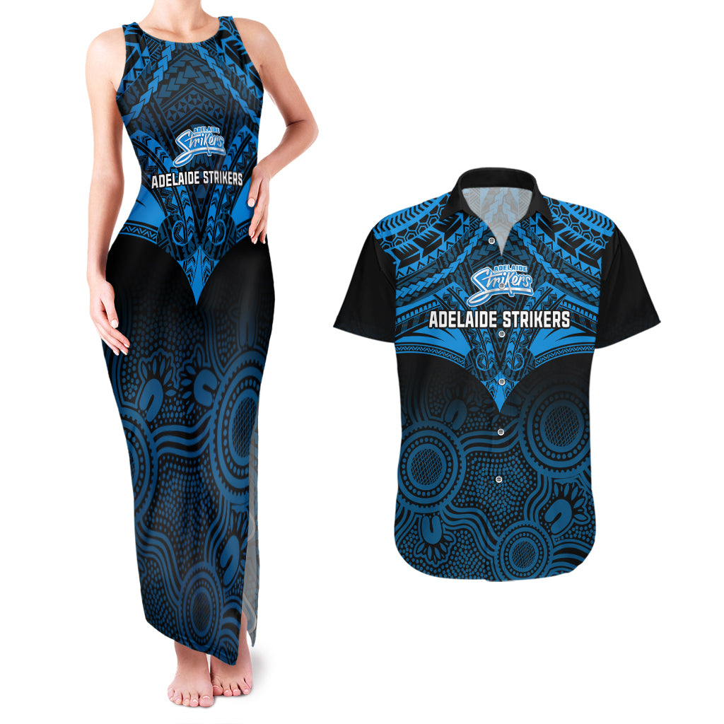 custom-adelaide-strikers-cricket-couples-matching-tank-maxi-dress-and-hawaiian-shirt-2023-unique-indigenous-art-mix-polynesian-pattern