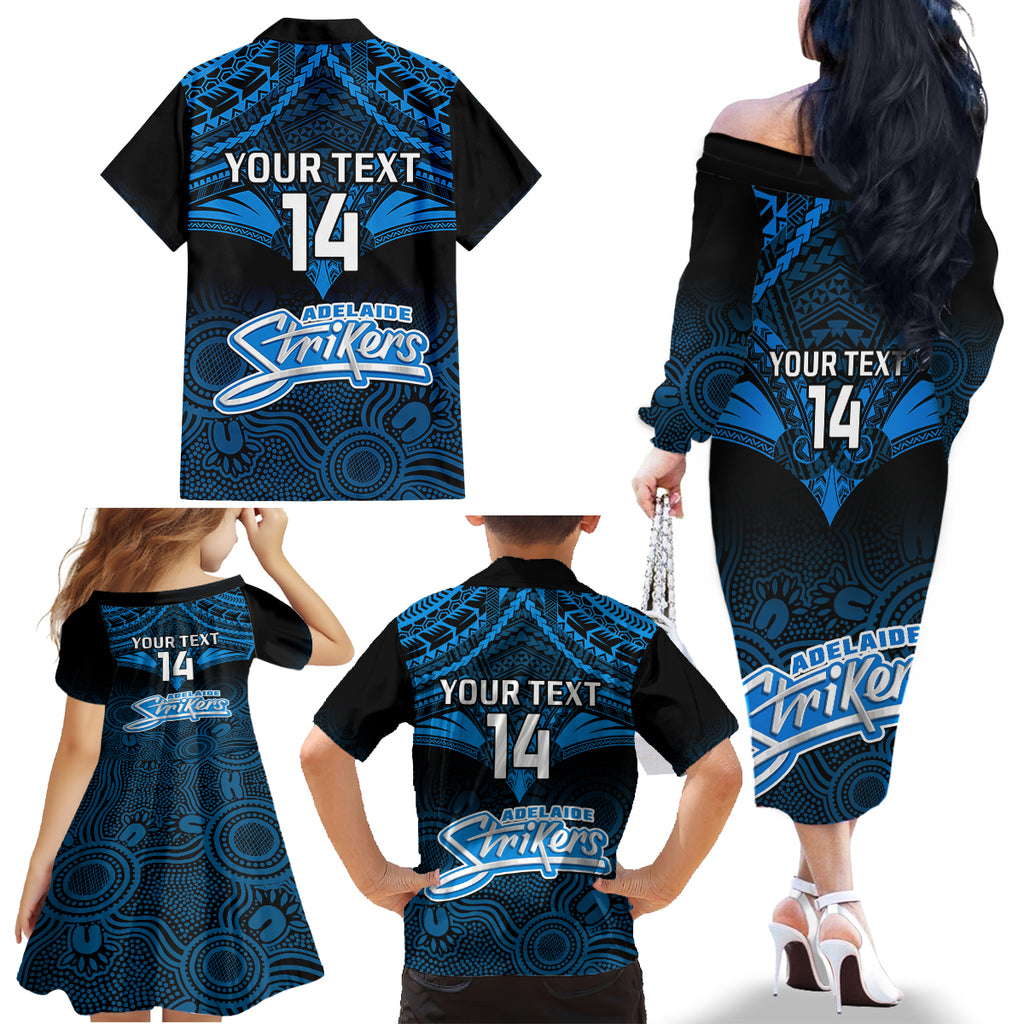 Custom Adelaide Strikers Cricket Family Matching Off Shoulder Long Sleeve Dress and Hawaiian Shirt 2023 Unique Indigenous Art Mix Polynesian Pattern LT14