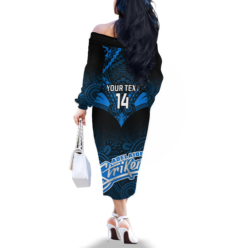 Custom Adelaide Strikers Cricket Family Matching Off Shoulder Long Sleeve Dress and Hawaiian Shirt 2023 Unique Indigenous Art Mix Polynesian Pattern LT14