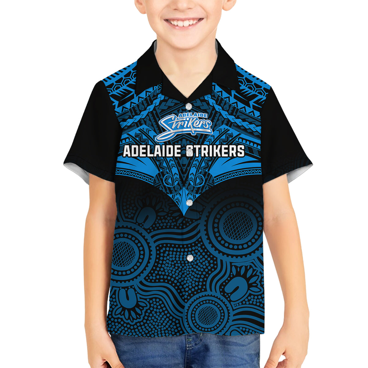 custom-adelaide-strikers-cricket-kid-hawaiian-shirt-2023-unique-indigenous-art-mix-polynesian-pattern