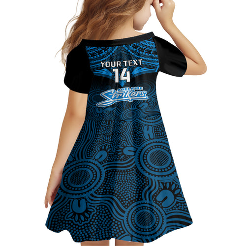 custom-adelaide-strikers-cricket-kid-short-sleeve-dress-2023-unique-indigenous-art-mix-polynesian-pattern