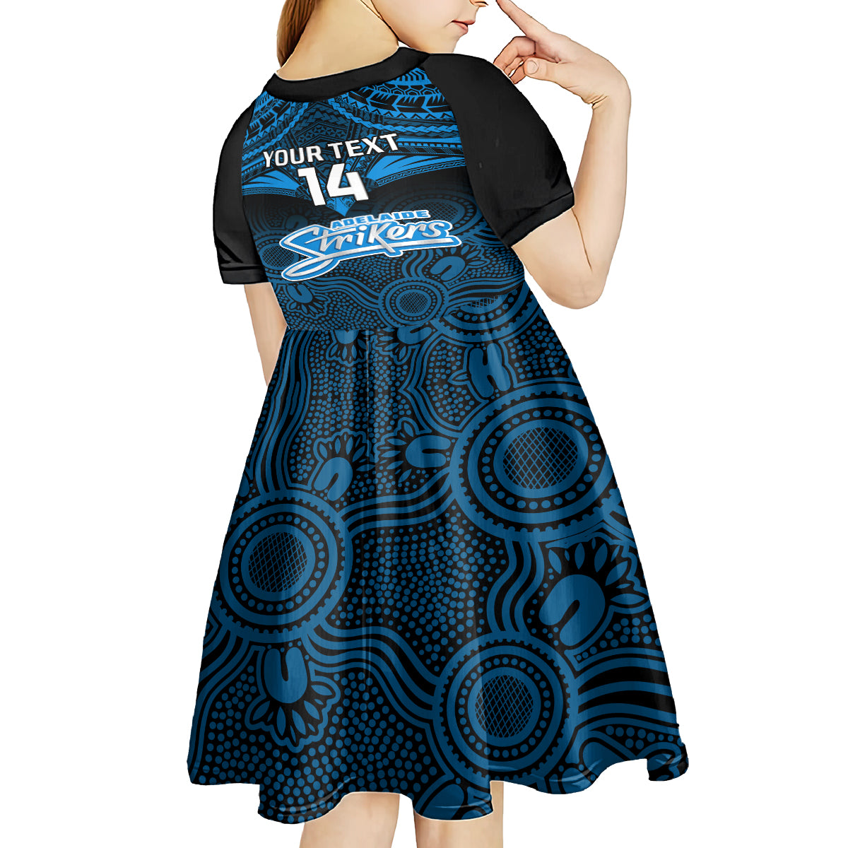 custom-adelaide-strikers-cricket-kid-short-sleeve-dress-2023-unique-indigenous-art-mix-polynesian-pattern