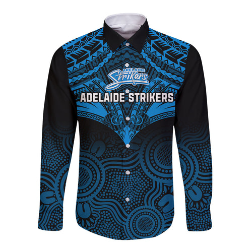 custom-adelaide-strikers-cricket-long-sleeve-button-shirt-2023-unique-indigenous-art-mix-polynesian-pattern