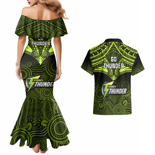 sydney-thunder-cricket-couples-matching-mermaid-dress-and-hawaiian-shirt-2023-unique-indigenous-art-mix-polynesian-pattern