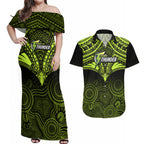 sydney-thunder-cricket-couples-matching-off-shoulder-maxi-dress-and-hawaiian-shirt-2023-unique-indigenous-art-mix-polynesian-pattern
