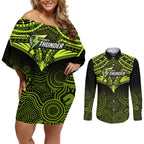 sydney-thunder-cricket-couples-matching-off-shoulder-short-dress-and-long-sleeve-button-shirts-2023-unique-indigenous-art-mix-polynesian-pattern
