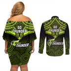 sydney-thunder-cricket-couples-matching-off-shoulder-short-dress-and-long-sleeve-button-shirts-2023-unique-indigenous-art-mix-polynesian-pattern