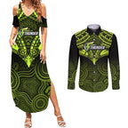 sydney-thunder-cricket-couples-matching-summer-maxi-dress-and-long-sleeve-button-shirts-2023-unique-indigenous-art-mix-polynesian-pattern