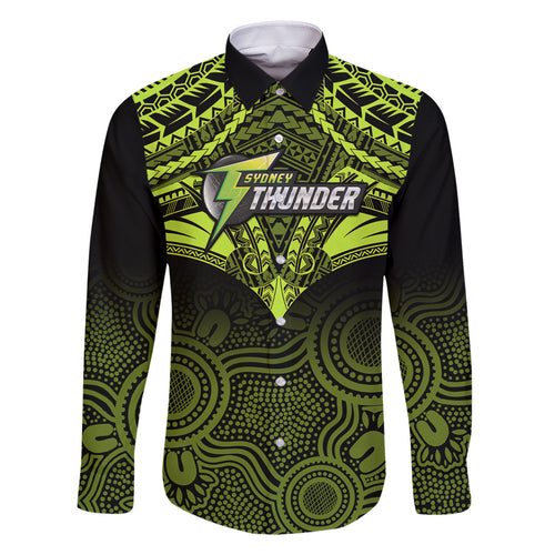 Sydney Thunder Cricket Family Matching Off Shoulder Long Sleeve Dress and Hawaiian Shirt 2023 Unique Indigenous Art Mix Polynesian Pattern LT14