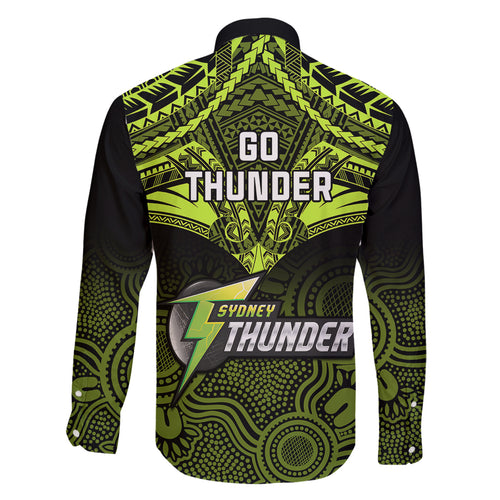 sydney-thunder-cricket-family-matching-off-shoulder-maxi-dress-and-hawaiian-shirt-2023-unique-indigenous-art-mix-polynesian-pattern