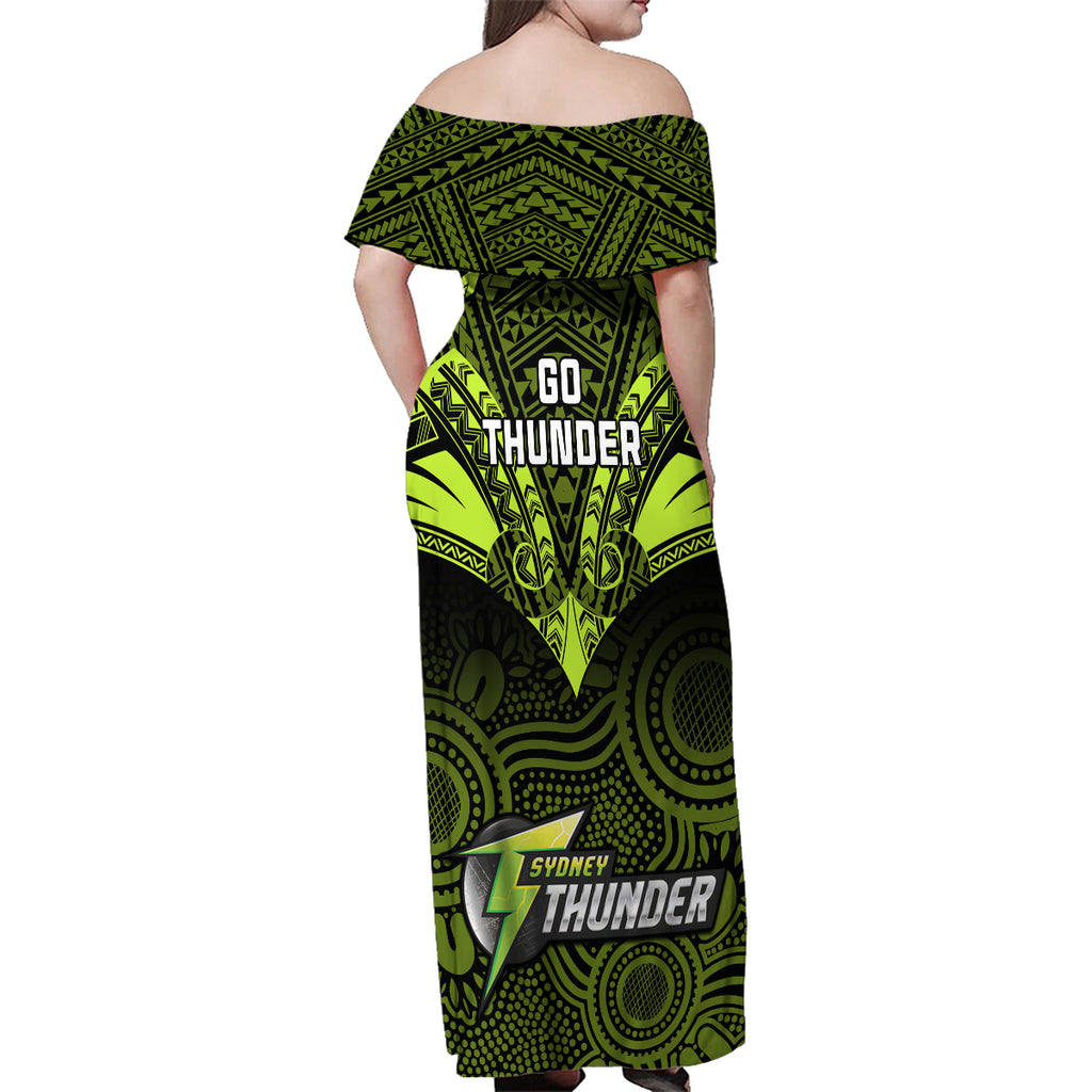 sydney-thunder-cricket-family-matching-off-shoulder-maxi-dress-and-hawaiian-shirt-2023-unique-indigenous-art-mix-polynesian-pattern