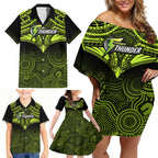 Sydney Thunder Cricket Family Matching Off Shoulder Short Dress and Hawaiian Shirt 2023 Unique Indigenous Art Mix Polynesian Pattern LT14