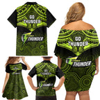 Sydney Thunder Cricket Family Matching Off Shoulder Short Dress and Hawaiian Shirt 2023 Unique Indigenous Art Mix Polynesian Pattern LT14