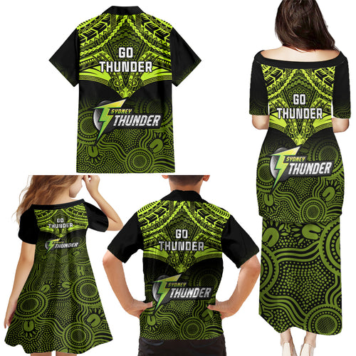 sydney-thunder-cricket-family-matching-puletasi-dress-and-hawaiian-shirt-2023-unique-indigenous-art-mix-polynesian-pattern
