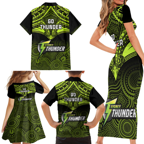 sydney-thunder-cricket-family-matching-short-sleeve-bodycon-dress-and-hawaiian-shirt-2023-unique-indigenous-art-mix-polynesian-pattern