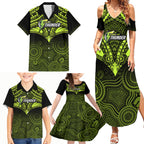 sydney-thunder-cricket-family-matching-summer-maxi-dress-and-hawaiian-shirt-2023-unique-indigenous-art-mix-polynesian-pattern