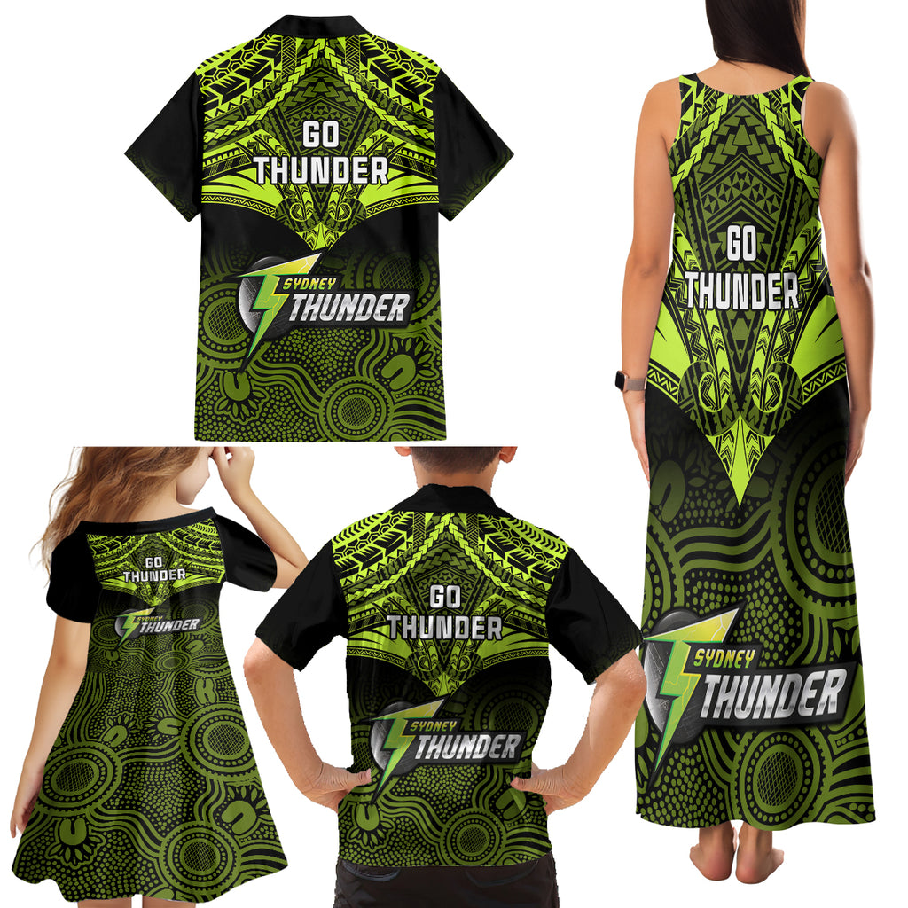 sydney-thunder-cricket-family-matching-tank-maxi-dress-and-hawaiian-shirt-2023-unique-indigenous-art-mix-polynesian-pattern