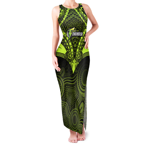 sydney-thunder-cricket-family-matching-tank-maxi-dress-and-hawaiian-shirt-2023-unique-indigenous-art-mix-polynesian-pattern