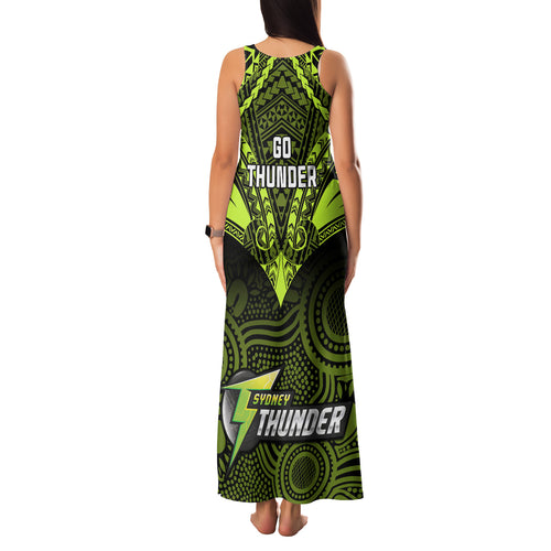 sydney-thunder-cricket-family-matching-tank-maxi-dress-and-hawaiian-shirt-2023-unique-indigenous-art-mix-polynesian-pattern