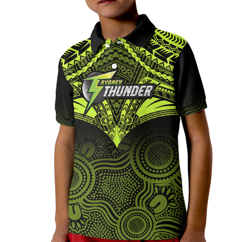 sydney-thunder-cricket-kid-polo-shirt-2023-unique-indigenous-art-mix-polynesian-pattern