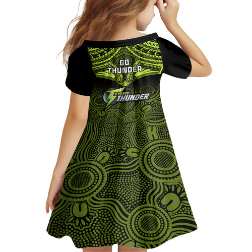 sydney-thunder-cricket-kid-short-sleeve-dress-2023-unique-indigenous-art-mix-polynesian-pattern