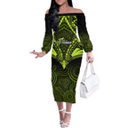sydney-thunder-cricket-off-the-shoulder-long-sleeve-dress-2023-unique-indigenous-art-mix-polynesian-pattern