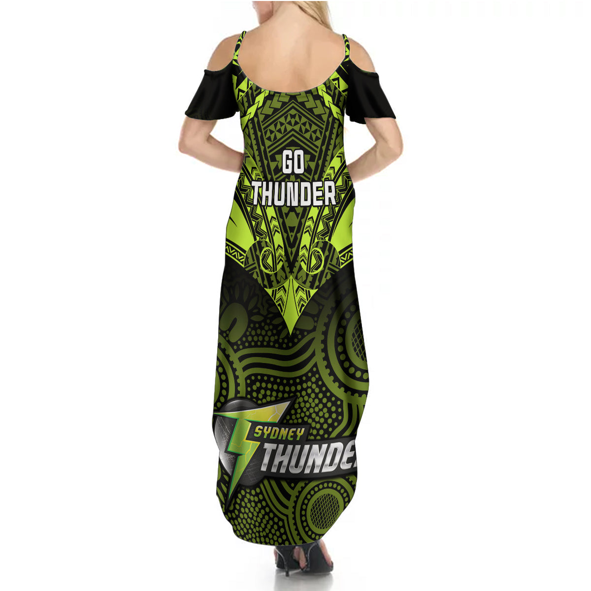 sydney-thunder-cricket-summer-maxi-dress-2023-unique-indigenous-art-mix-polynesian-pattern