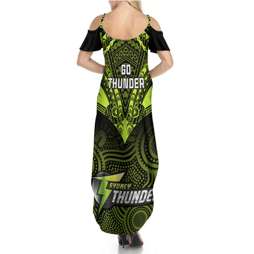 sydney-thunder-cricket-summer-maxi-dress-2023-unique-indigenous-art-mix-polynesian-pattern