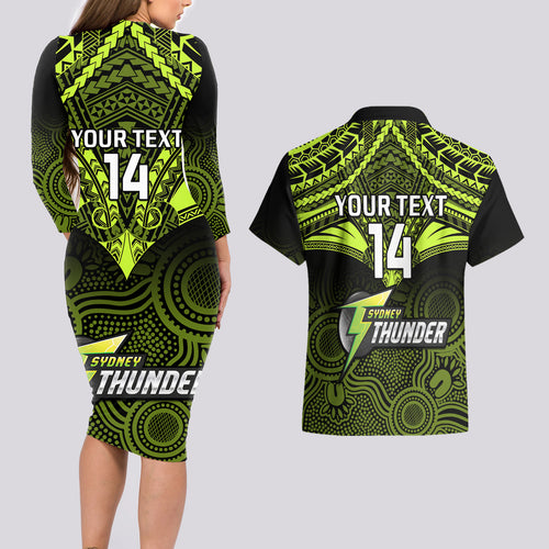 custom-sydney-thunder-cricket-couples-matching-long-sleeve-bodycon-dress-and-hawaiian-shirt-2023-unique-indigenous-art-mix-polynesian-pattern