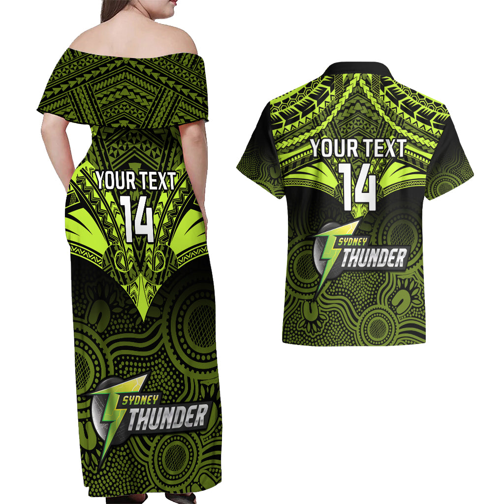 custom-sydney-thunder-cricket-couples-matching-off-shoulder-maxi-dress-and-hawaiian-shirt-2023-unique-indigenous-art-mix-polynesian-pattern