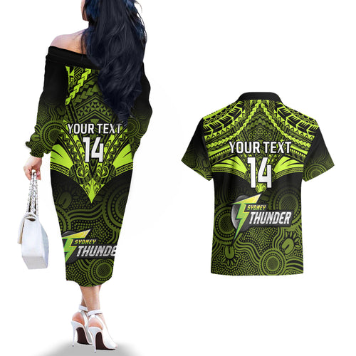 custom-sydney-thunder-cricket-couples-matching-off-the-shoulder-long-sleeve-dress-and-hawaiian-shirt-2023-unique-indigenous-art-mix-polynesian-pattern