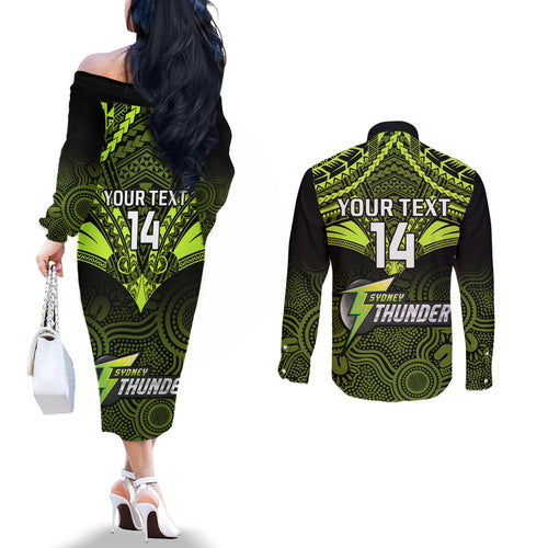 custom-sydney-thunder-cricket-couples-matching-off-the-shoulder-long-sleeve-dress-and-long-sleeve-button-shirts-2023-unique-indigenous-art-mix-polynesian-pattern