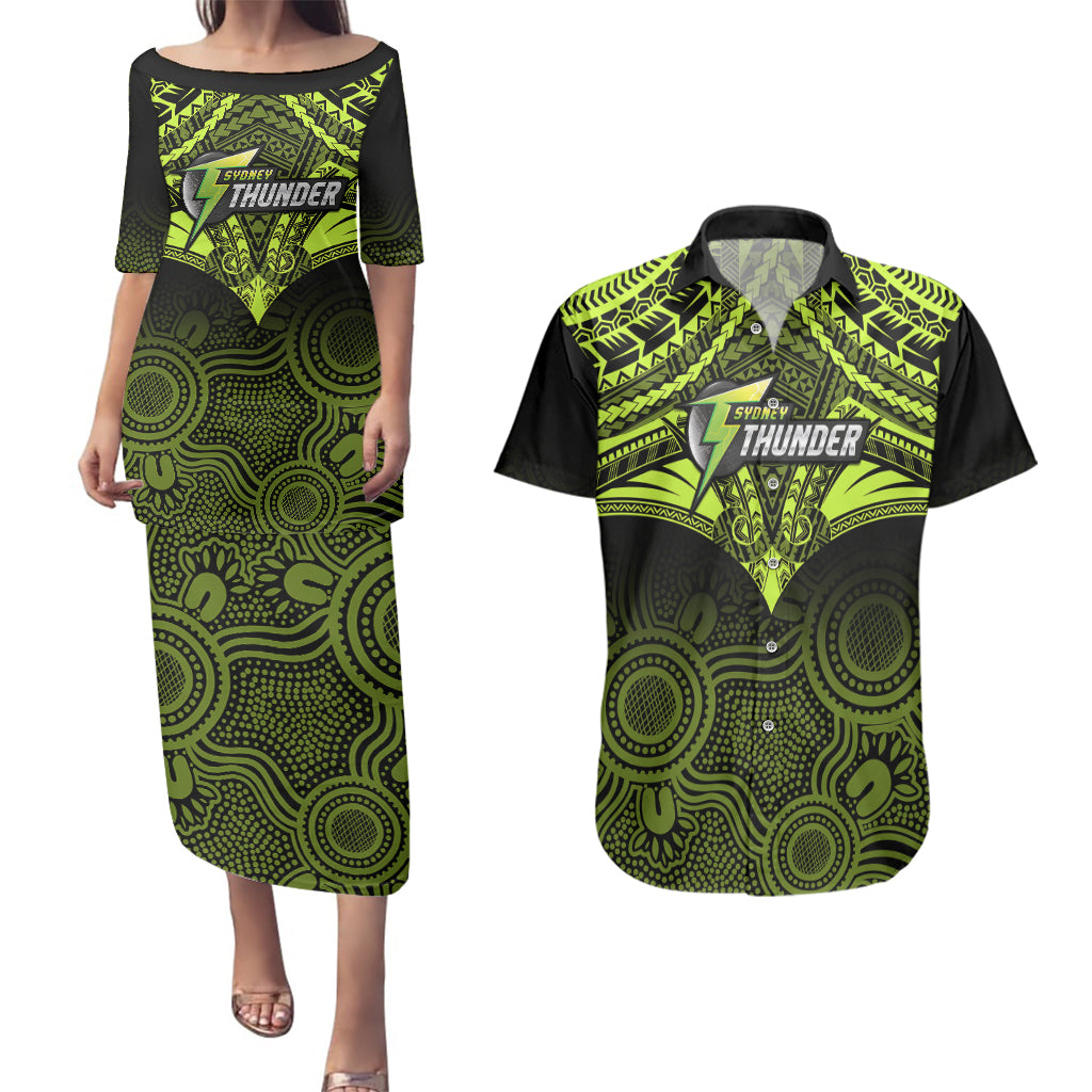 custom-sydney-thunder-cricket-couples-matching-puletasi-dress-and-hawaiian-shirt-2023-unique-indigenous-art-mix-polynesian-pattern