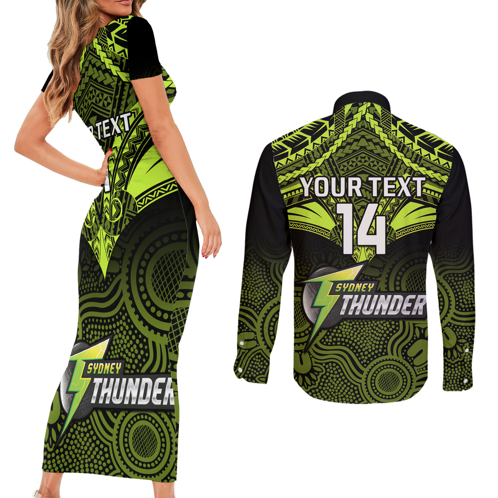 custom-sydney-thunder-cricket-couples-matching-short-sleeve-bodycon-dress-and-long-sleeve-button-shirts-2023-unique-indigenous-art-mix-polynesian-pattern