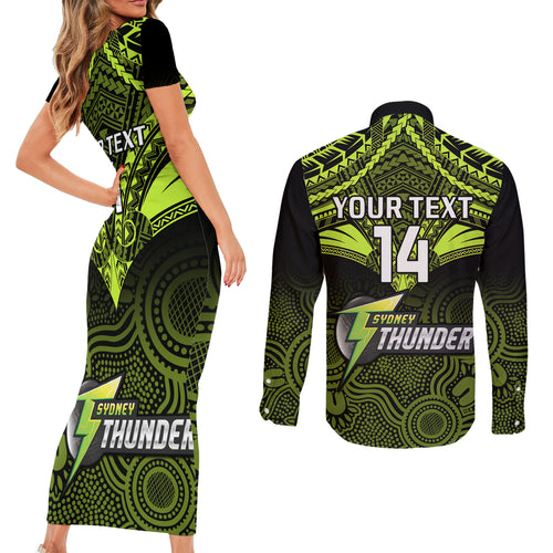 custom-sydney-thunder-cricket-couples-matching-short-sleeve-bodycon-dress-and-long-sleeve-button-shirts-2023-unique-indigenous-art-mix-polynesian-pattern