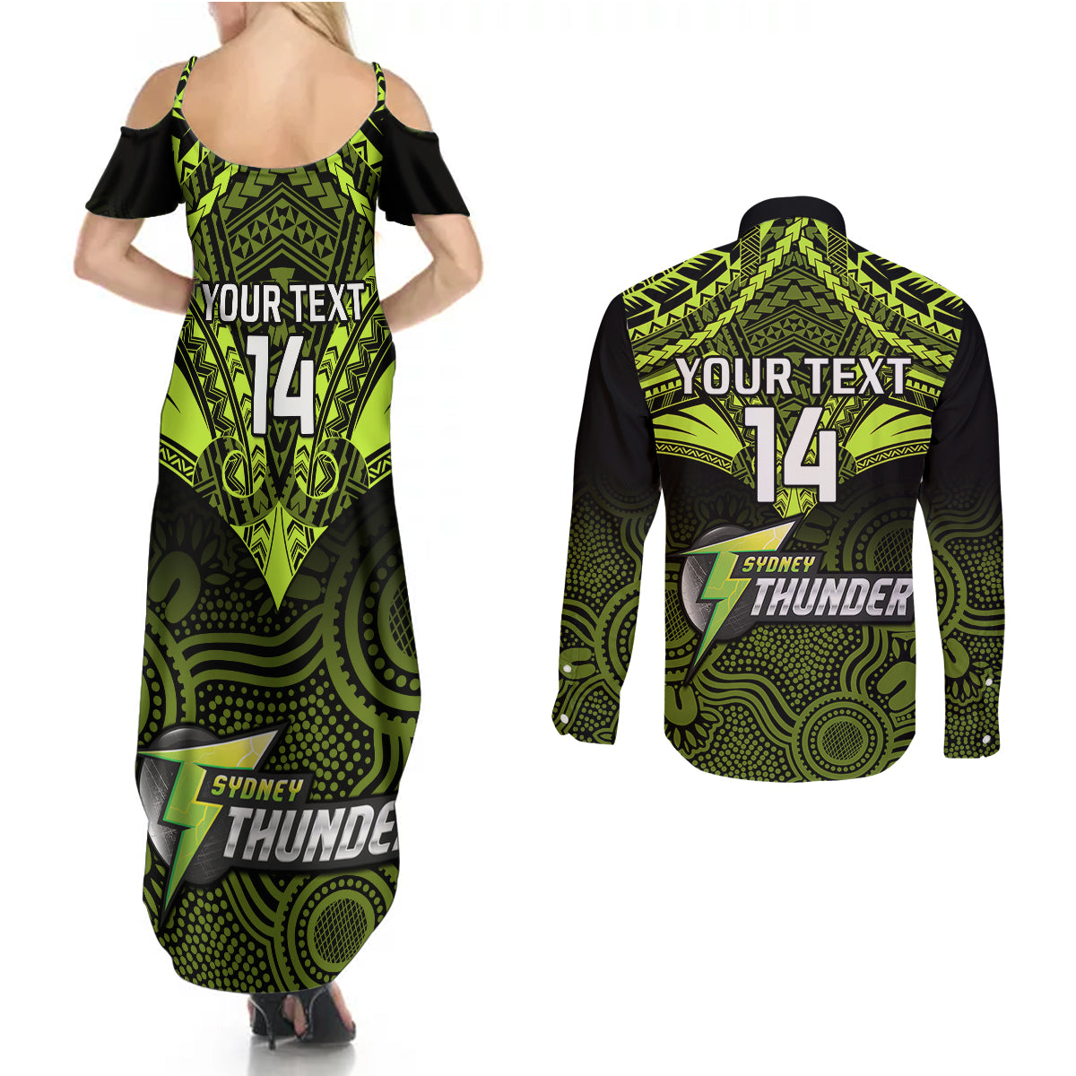 custom-sydney-thunder-cricket-couples-matching-summer-maxi-dress-and-long-sleeve-button-shirts-2023-unique-indigenous-art-mix-polynesian-pattern