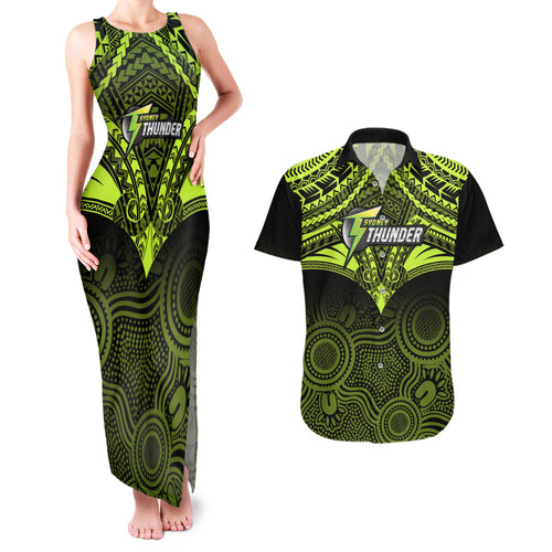 custom-sydney-thunder-cricket-couples-matching-tank-maxi-dress-and-hawaiian-shirt-2023-unique-indigenous-art-mix-polynesian-pattern
