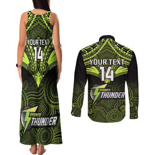 custom-sydney-thunder-cricket-couples-matching-tank-maxi-dress-and-long-sleeve-button-shirts-2023-unique-indigenous-art-mix-polynesian-pattern
