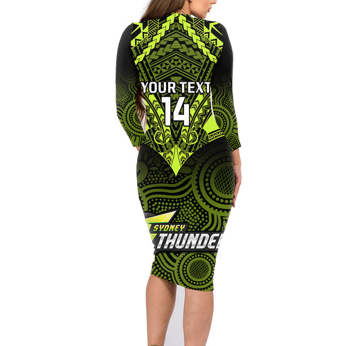 custom-sydney-thunder-cricket-family-matching-long-sleeve-bodycon-dress-and-hawaiian-shirt-2023-unique-indigenous-art-mix-polynesian-pattern