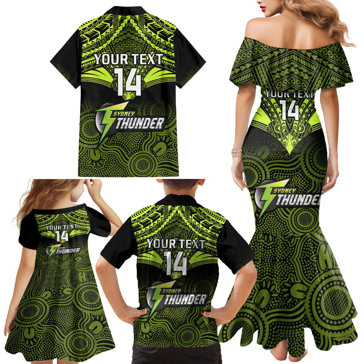 custom-sydney-thunder-cricket-family-matching-mermaid-dress-and-hawaiian-shirt-2023-unique-indigenous-art-mix-polynesian-pattern