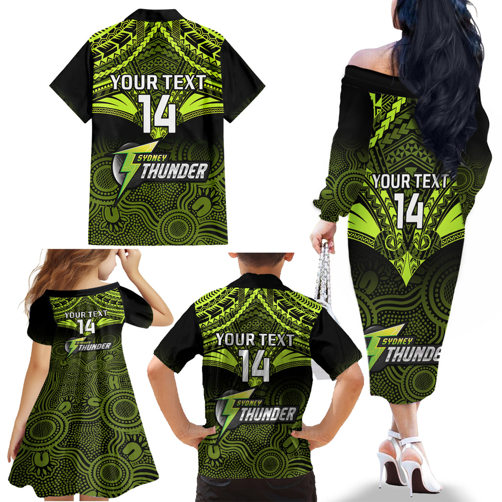 Custom Sydney Thunder Cricket Family Matching Off Shoulder Long Sleeve Dress and Hawaiian Shirt 2023 Unique Indigenous Art Mix Polynesian Pattern LT14
