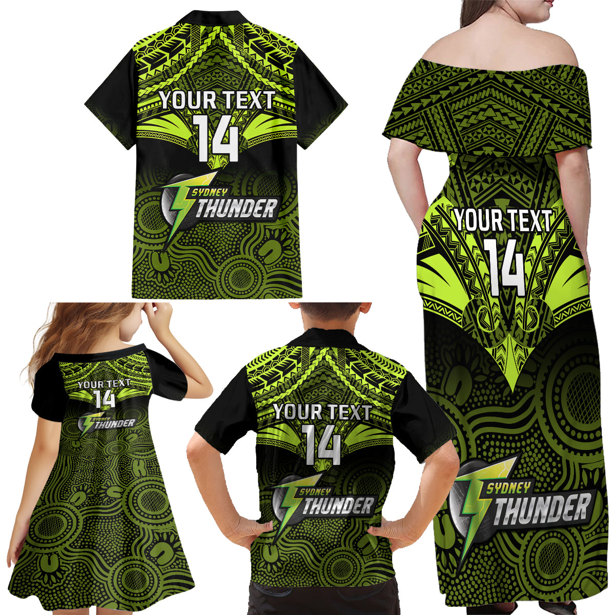 custom-sydney-thunder-cricket-family-matching-off-shoulder-maxi-dress-and-hawaiian-shirt-2023-unique-indigenous-art-mix-polynesian-pattern