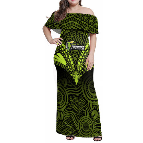 custom-sydney-thunder-cricket-family-matching-off-shoulder-maxi-dress-and-hawaiian-shirt-2023-unique-indigenous-art-mix-polynesian-pattern